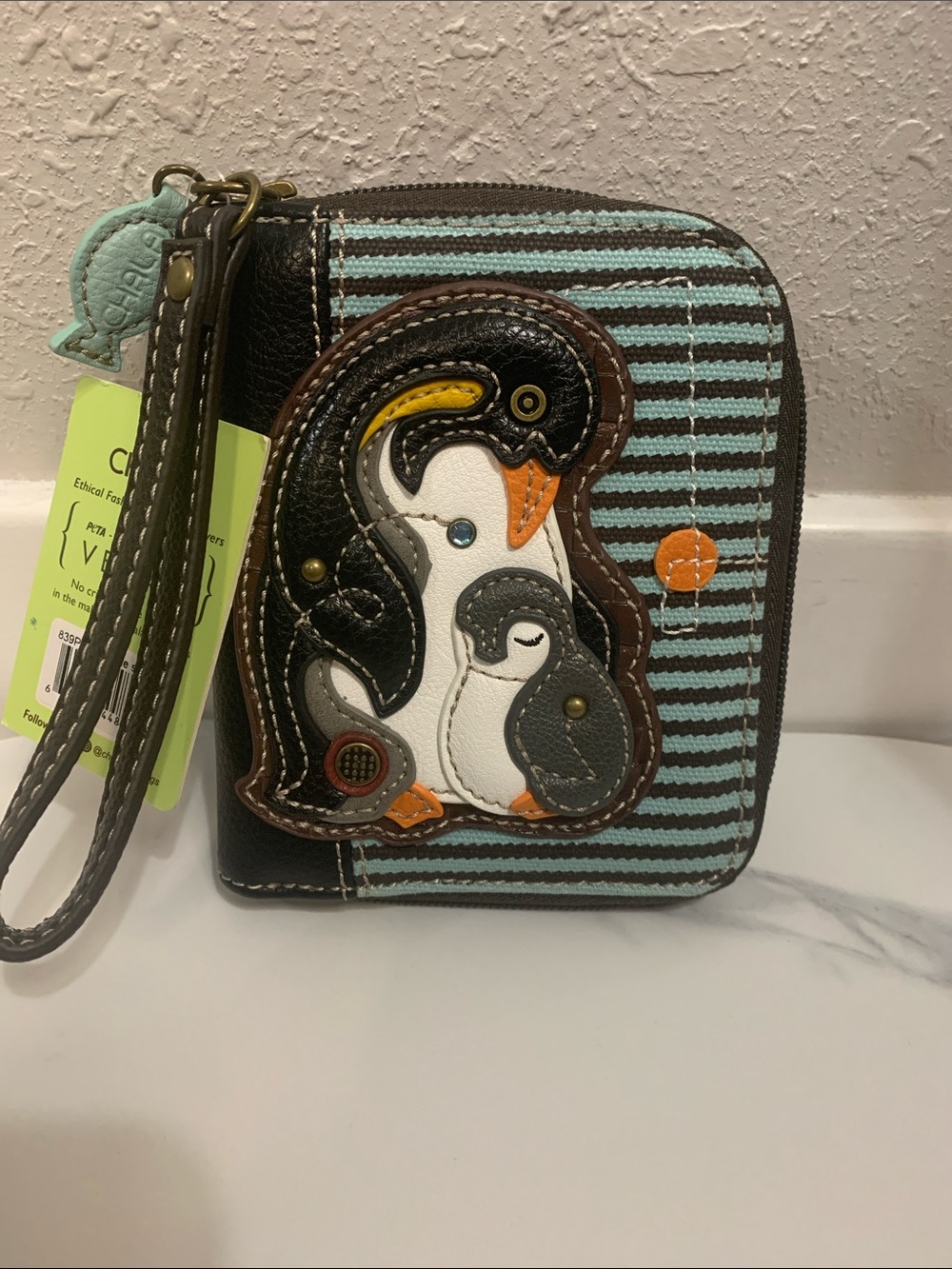 Chala Penguin Family Wristlet Wallet - Turquoise, Brown, Orange